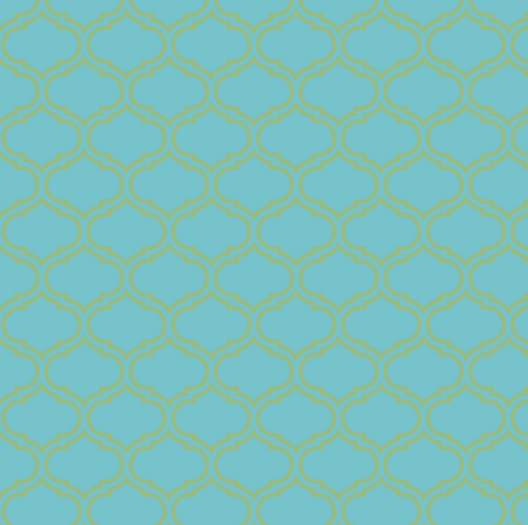 Blue background with orange moroccan pattern.